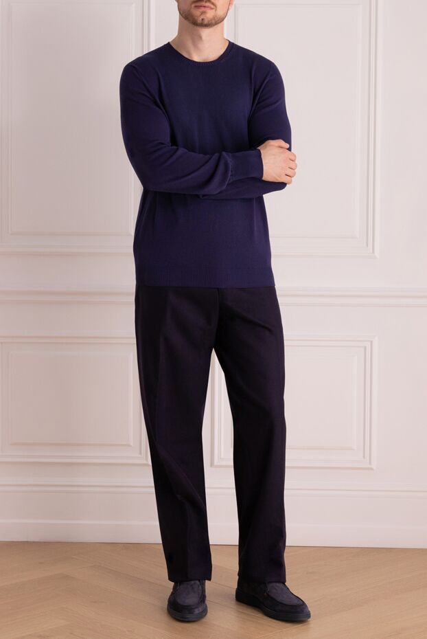 Cesare di Napoli man men's blue wool and cashmere trousers buy with prices and photos 137745 - photo 2