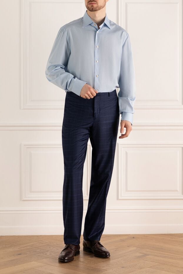 Cesare di Napoli man men's blue wool and cashmere trousers buy with prices and photos 137749 - photo 2