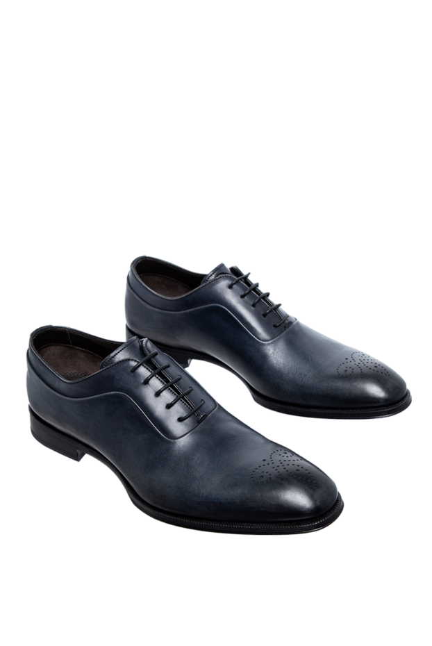 W.Gibbs blue leather oxford shoes with decorative stitching for men 137761 - photo 3