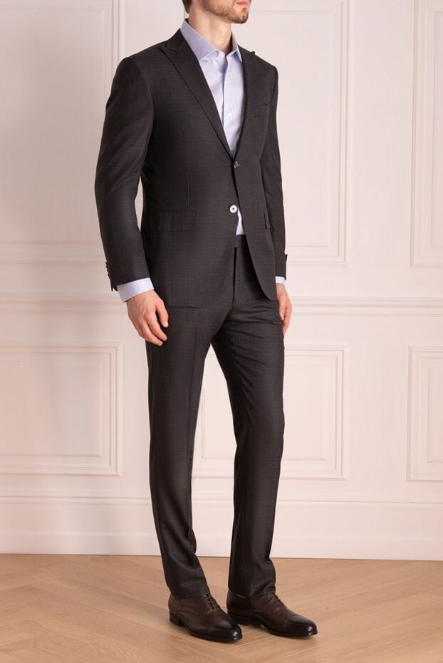 Corneliani mens wool black suit in micro-check 137908 - photo 3