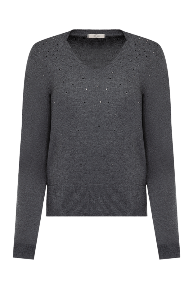 Casheart dark grey cashmere womens jumper with a v-neckline and swarovski crystals 138058 - photo 1