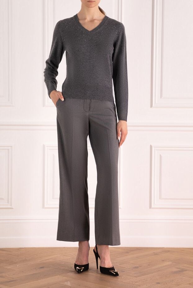 Casheart dark grey cashmere womens jumper with a v-neckline and swarovski crystals 138058 - photo 2
