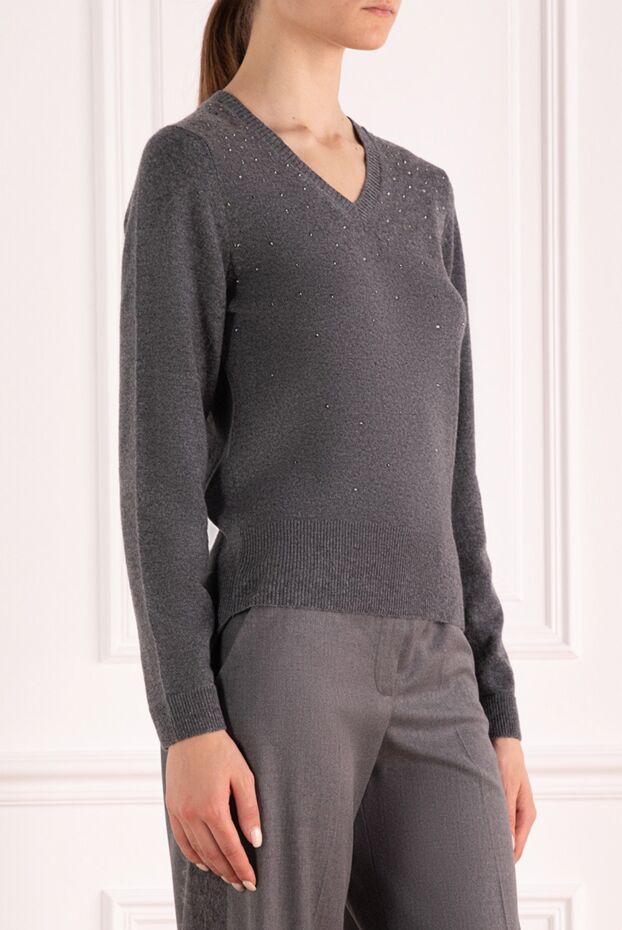 Casheart dark grey cashmere womens jumper with a v-neckline and swarovski crystals 138058 - photo 3