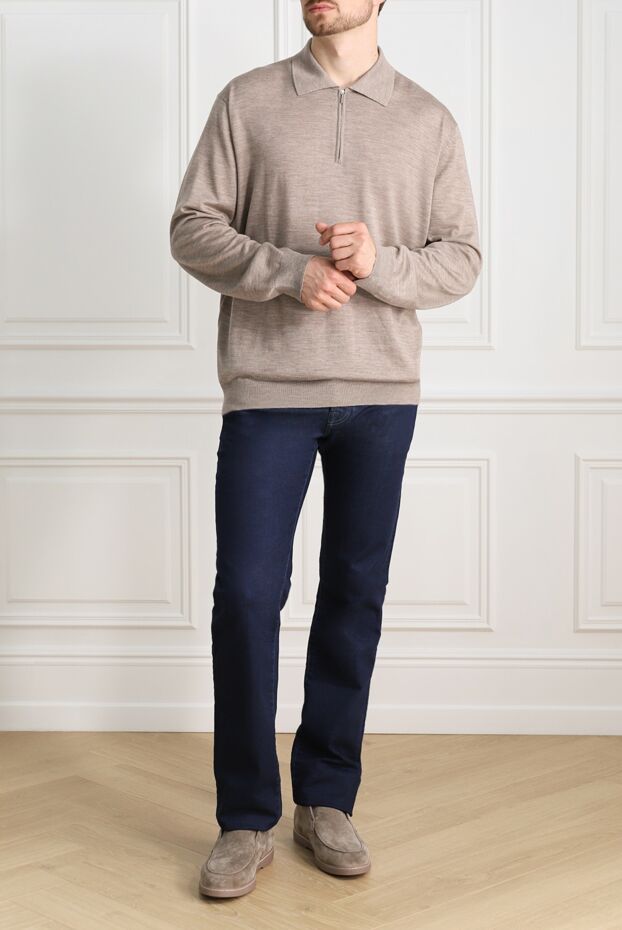 Cesare di Napoli man long sleeve polo in wool, silk and cashmere beige for men buy with prices and photos 138426 - photo 2