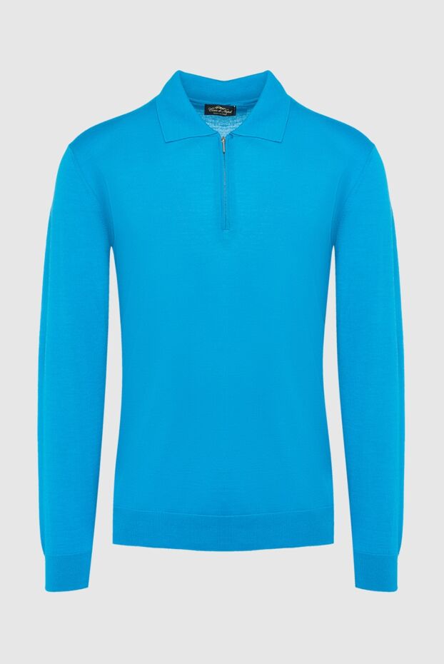 Cesare di Napoli man long sleeve polo in wool, silk and cashmere blue for men buy with prices and photos 138430 - photo 1