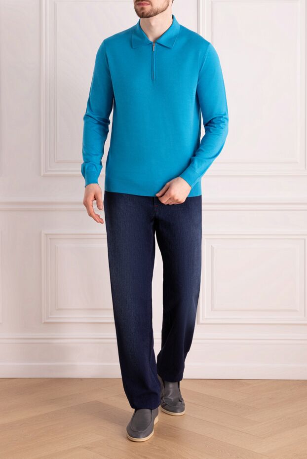 Cesare di Napoli man long sleeve polo in wool, silk and cashmere blue for men buy with prices and photos 138430 - photo 2