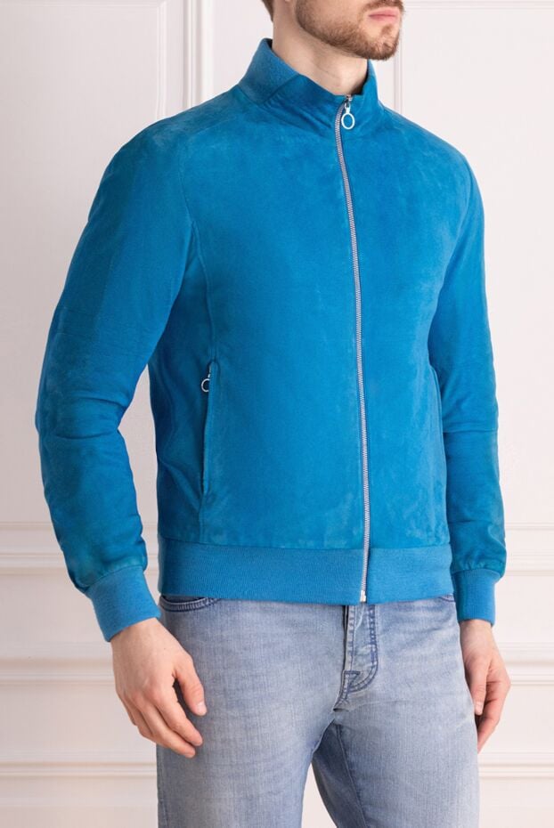 Seraphin blue suede bomber jacket with knitted inserts and zip 138450 - photo 3