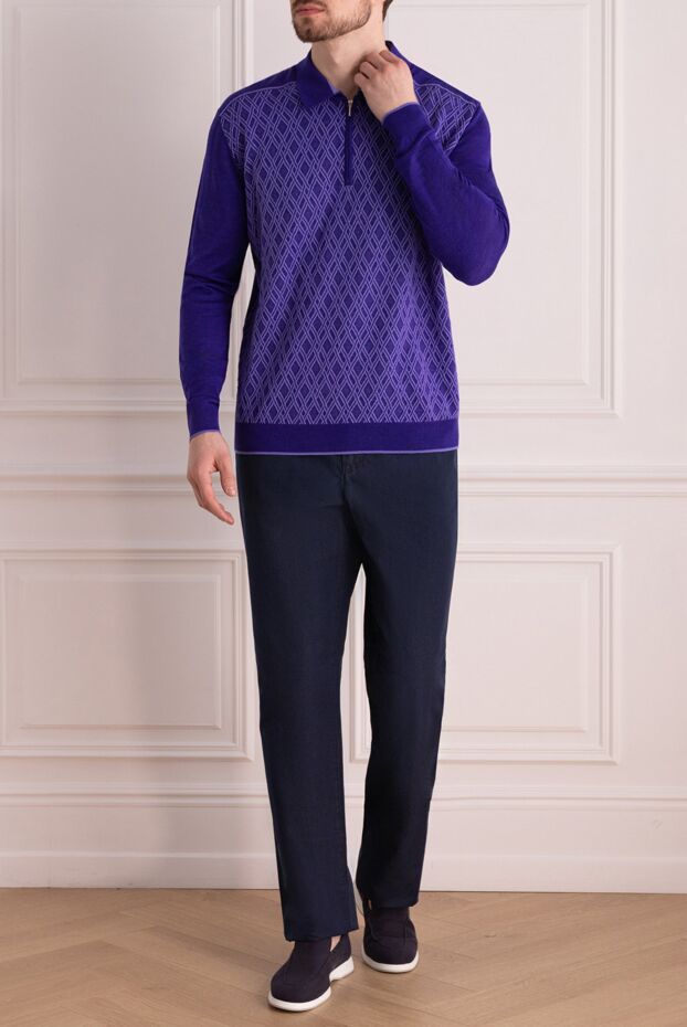 Cesare di Napoli man men's long sleeve polo made of wool, silk and cashmere, purple buy with prices and photos 138470 - photo 2