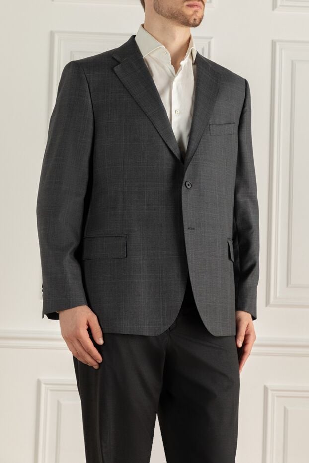 Lubiam dark grey wool jacket with a subtle micro-pattern and a straight fit 138528 - photo 3