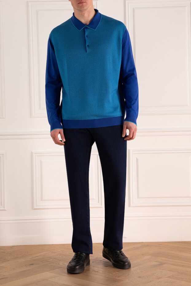 Cesare di Napoli man wool, silk and cashmere long sleeve polo blue for men buy with prices and photos 138578 - photo 2