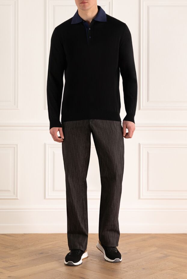 Cesare di Napoli man long sleeve polo in silk and cashmere black for men buy with prices and photos 138638 - photo 2