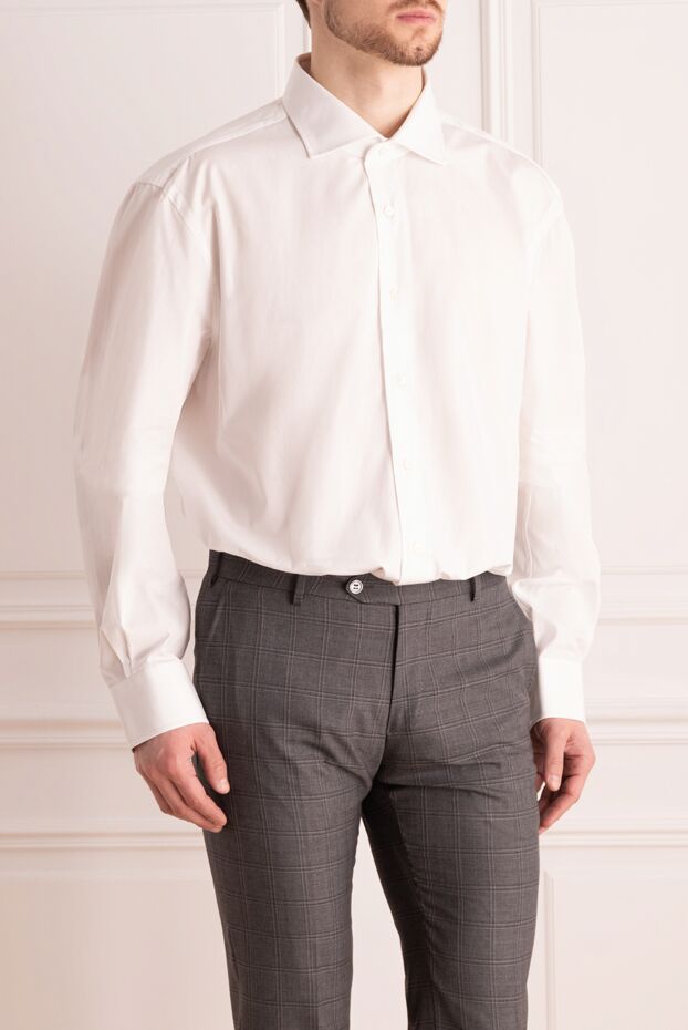 Barba Napoli men's white cotton shirt with buttoned cuffs 138690 - photo 3