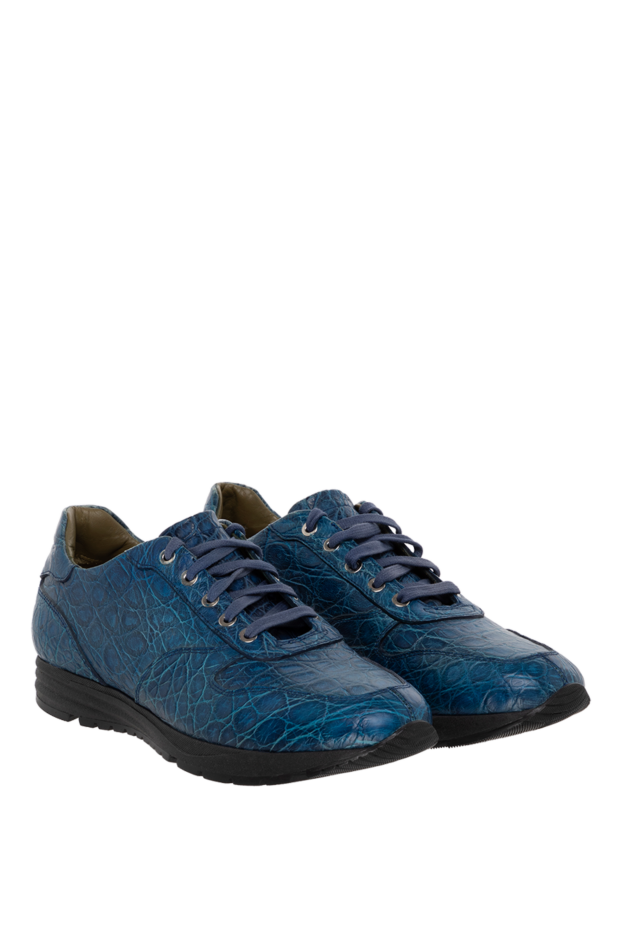 Tardini bright blue crocodile leather sneakers with a glossy texture and anatomical sole 138878 - photo 3