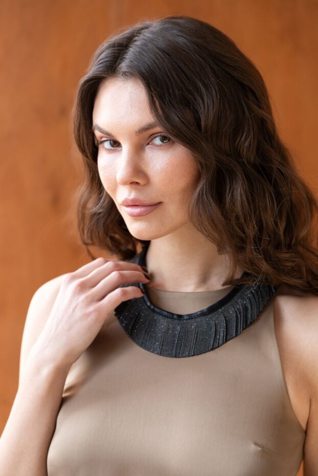 Brown silk and viscose dress for women - photo 2