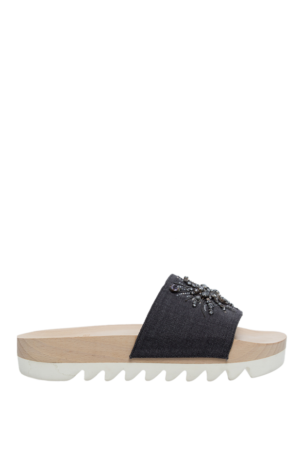 Women's slippers with floral embroidery and beads, gray - photo 1