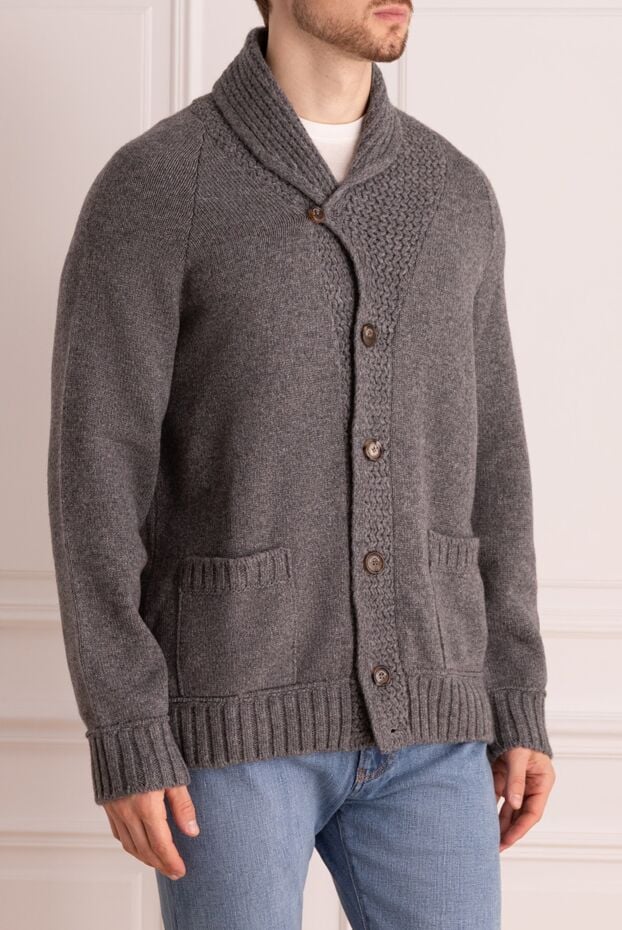 Bilancioni gray wool and cashmere cardigan with buttons and patch pockets 139143 - photo 3