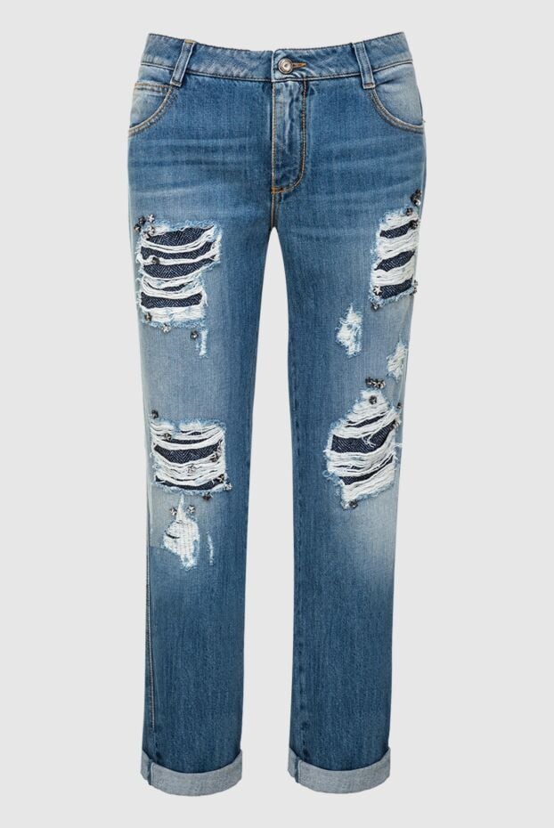 Ermanno Scervino women's cotton blue jeans with slits and rhinestones 139159 - photo 1