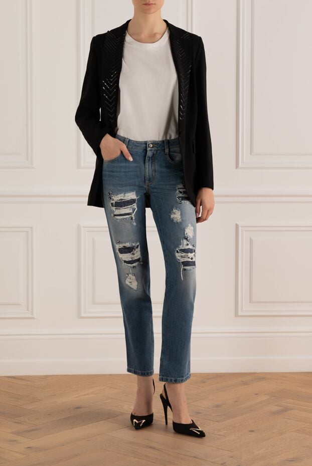 Ermanno Scervino women's cotton blue jeans with slits and rhinestones 139159 - photo 2