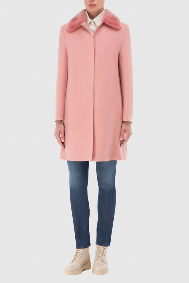 Ermanno Scervino women's pink wool coat with fur collar 139176 - photo 2
