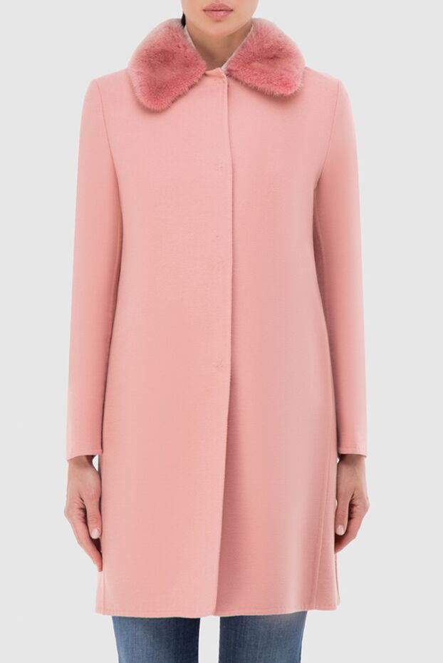 Ermanno Scervino women's pink wool coat with fur collar 139176 - photo 3