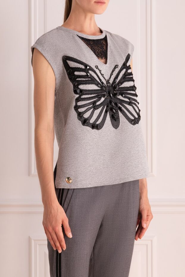 Philipp Plein women's gray top with lace insert and butterfly decor 139258 - photo 3