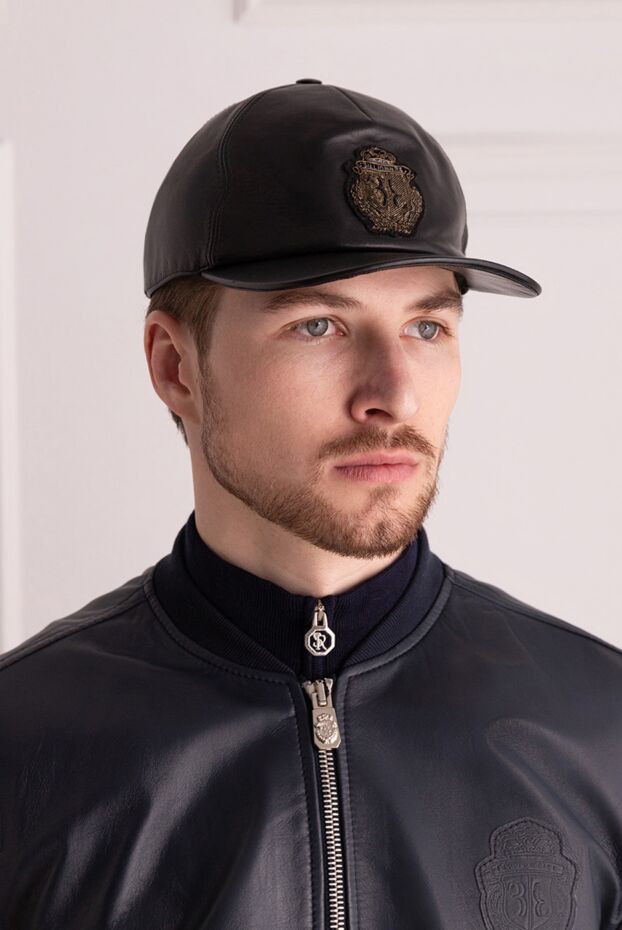 Billionaire leather cap black embroidered logo for men 139342 - photo 3