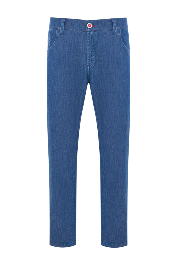 Billionaire blue jeans with coat of arms embroidery and red decorative seams 139343 - photo 1