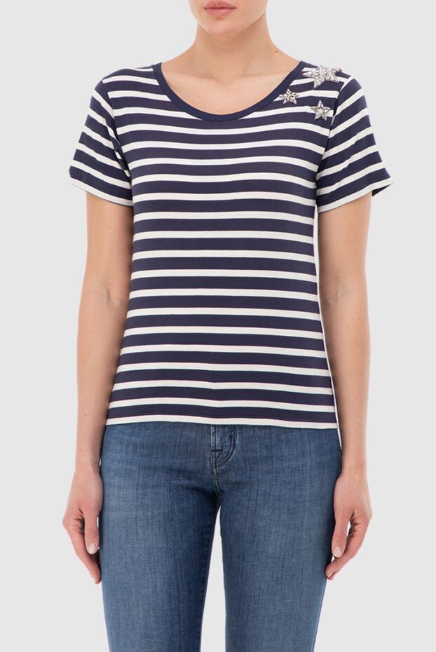 Saint Laurent blue and white striped knitted t-shirt with rhinestone patch on shoulder 139526 - photo 3