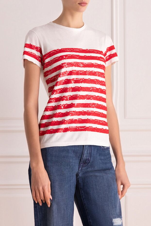 P.A.R.O.S.H. womens white cotton t-shirt with sequin stripes 139537 - photo 3