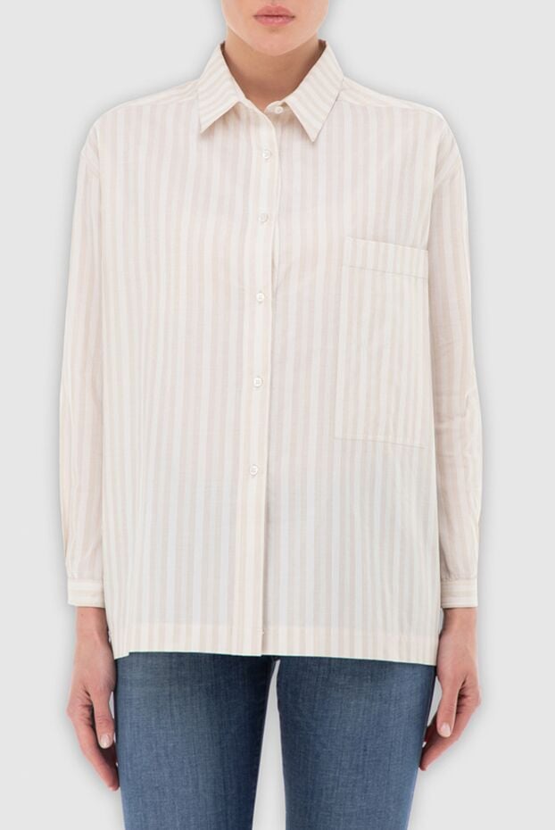 Gentryportofino milky beige striped cotton shirt with patch pocketi 139554 - photo 3