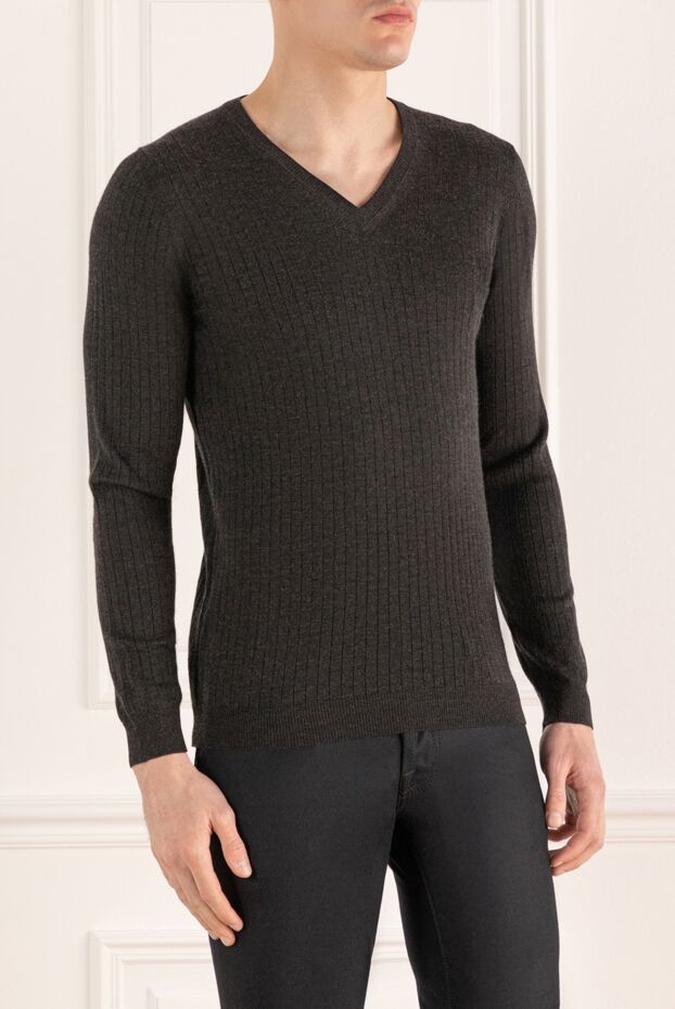 Bilancioni men's demi-season ribbed jumper made of grey silk cashmere 139771 - photo 3