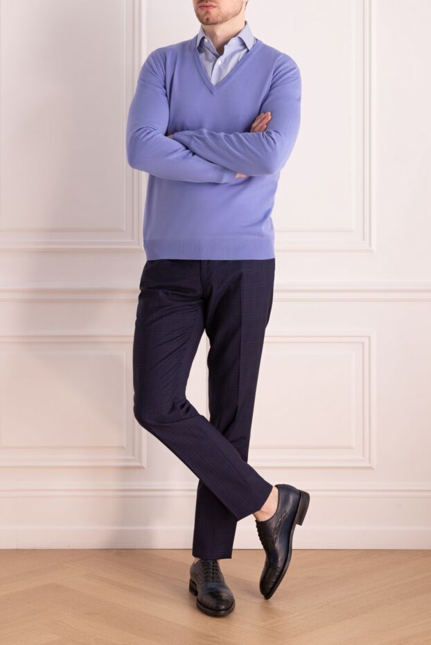Bilancioni light blue cashmere jumper with v-neck for men 139778 - photo 2