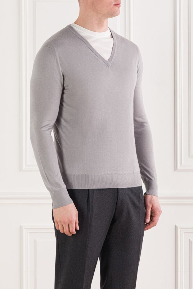 Bilancioni men's thin gray basic jumper made of cashmere and silk 139795 - photo 3