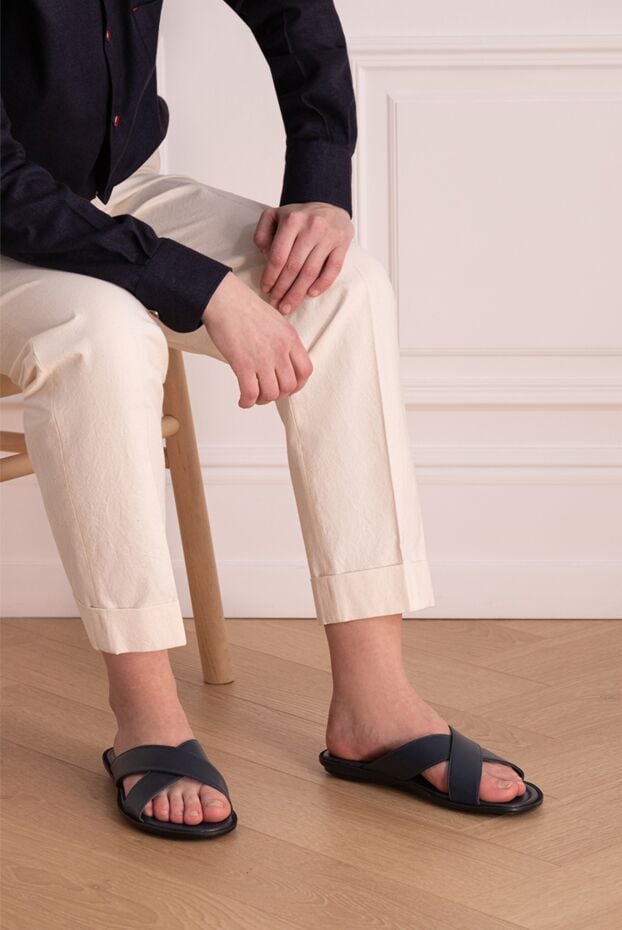 Doucal`s blue leather sandals with criss-cross straps for men 139834 - photo 2
