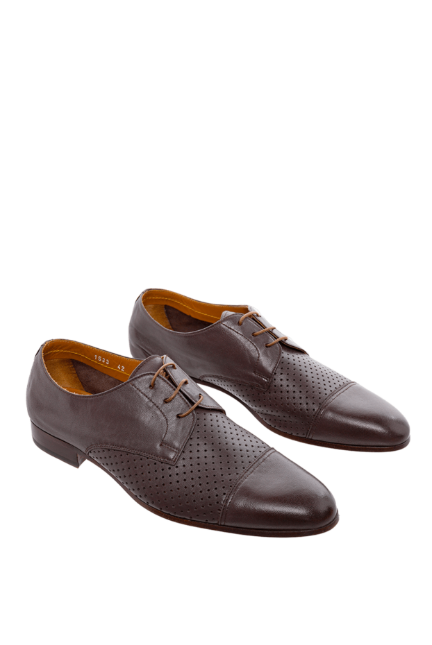 Doucal`s brown leather cap-toe derby shoes with brogue insert for men 139837 - photo 3
