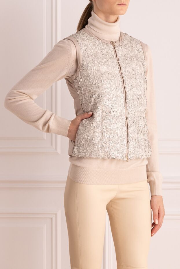 Panicale women's quilted ivory vest with shiny trim 139973 - photo 3