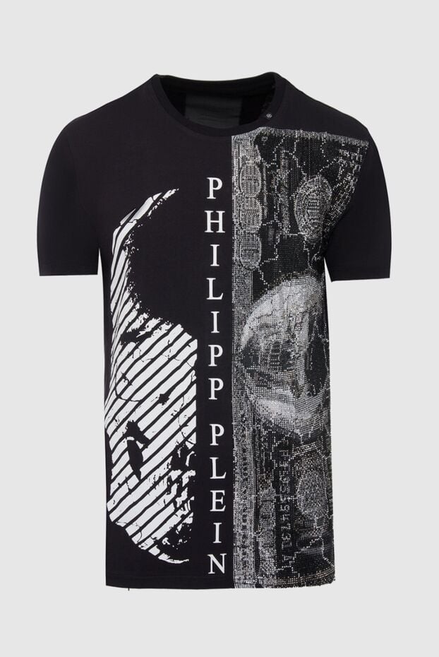 Philipp Plein мужская чёрная футболка с комбинированным принтом черепа и кристаллами 140012 - фото 1