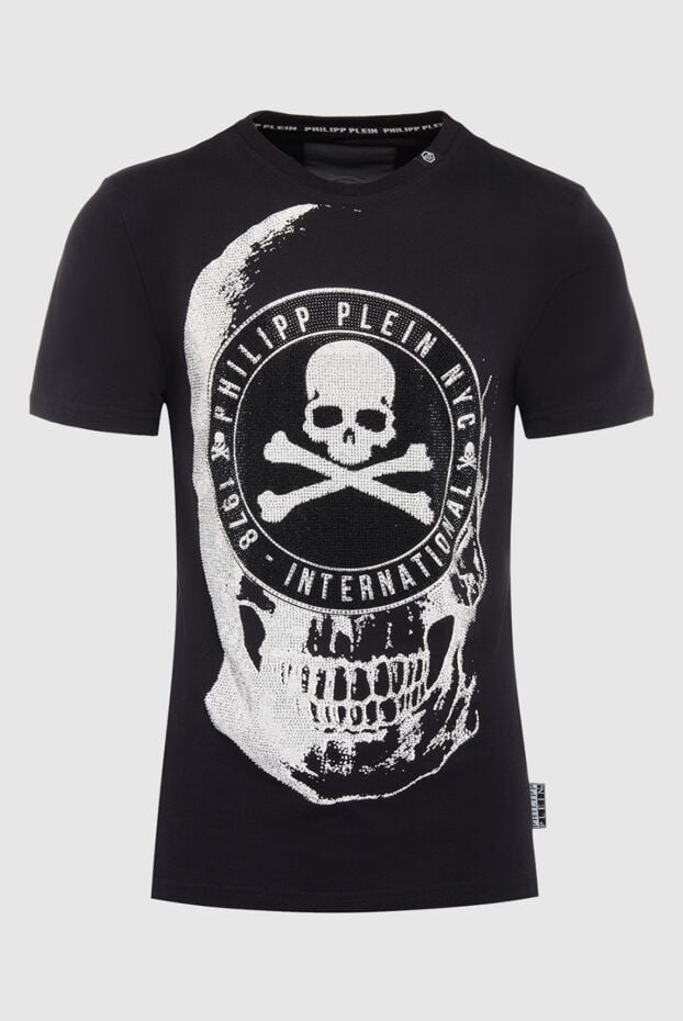 Philipp Plein мужская футболка чёрная с черепом и надписью nyc в стразах 140015 - фото 1