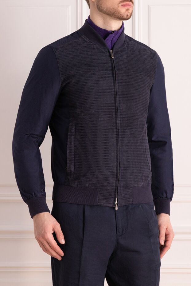 Enrico Mandelli blue silk and suede jacket for men 140071 - photo 3