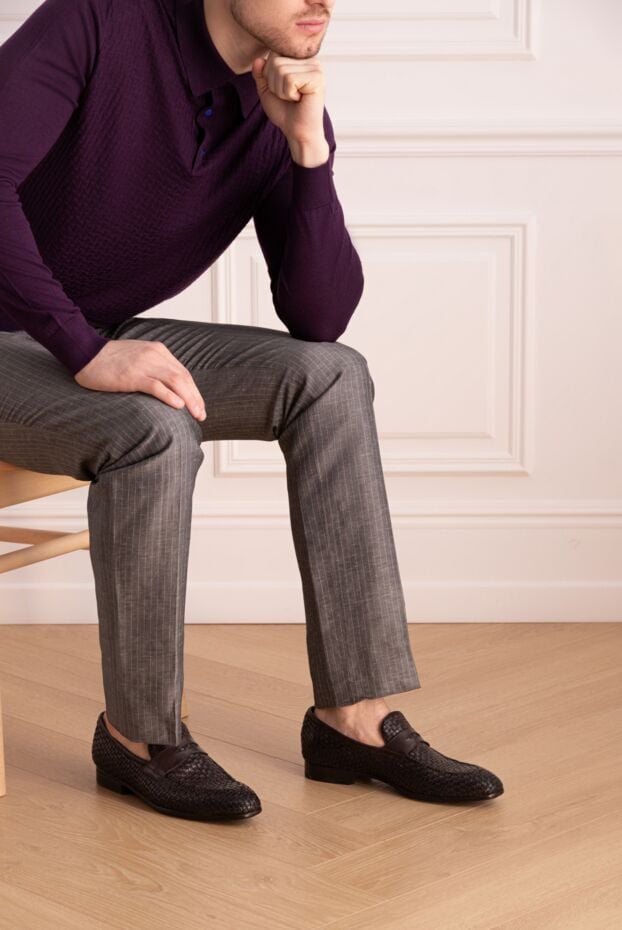 W.Gibbs brown woven leather loafers with textured finish 140112 - photo 2