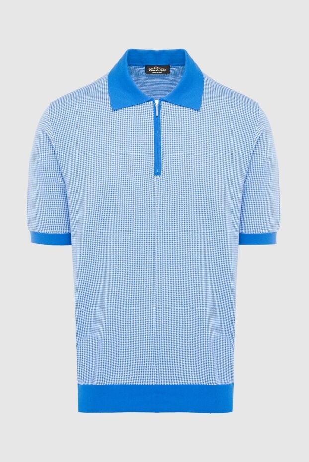 Cesare di Napoli men's light blue cotton polo shirt with a jacquard pattern 140142 - photo 1