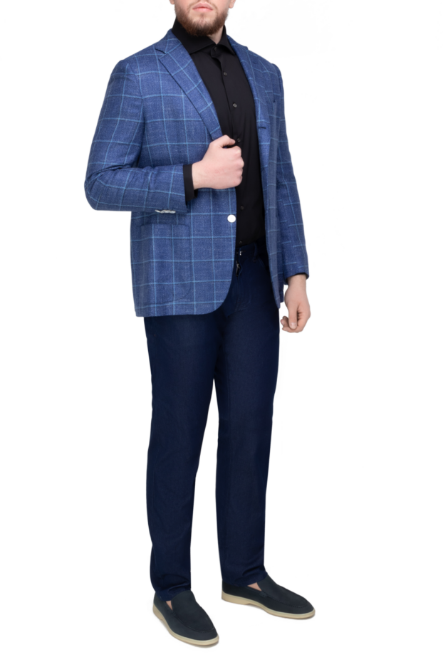 Kiton men's bright blue jacket with a light blue check pattern 140149 - photo 2