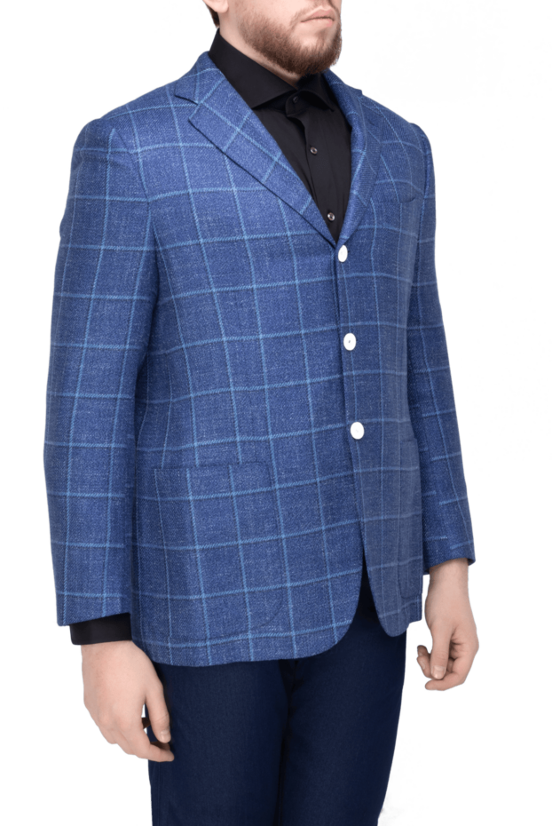 Kiton men's bright blue jacket with a light blue check pattern 140149 - photo 3
