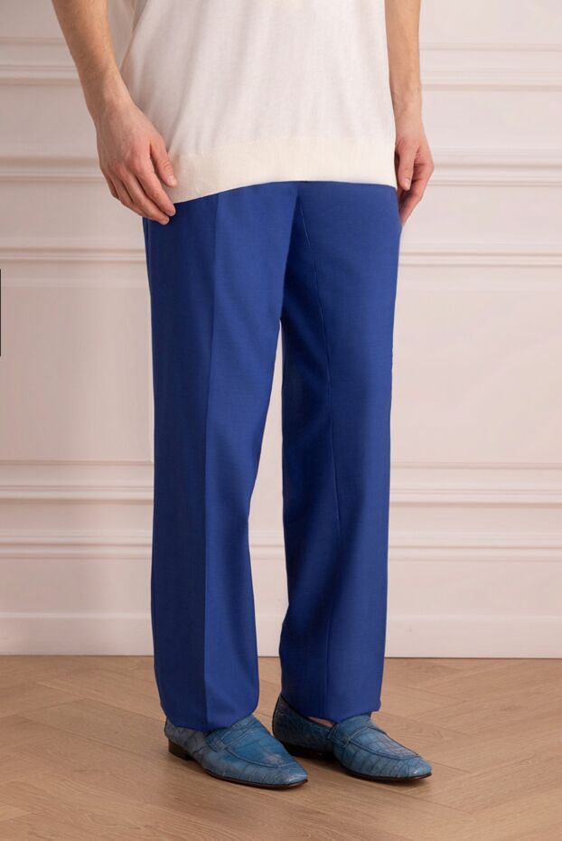 Cesare di Napoli blue classic men's trousers made of 100% wool 140187 - photo 3