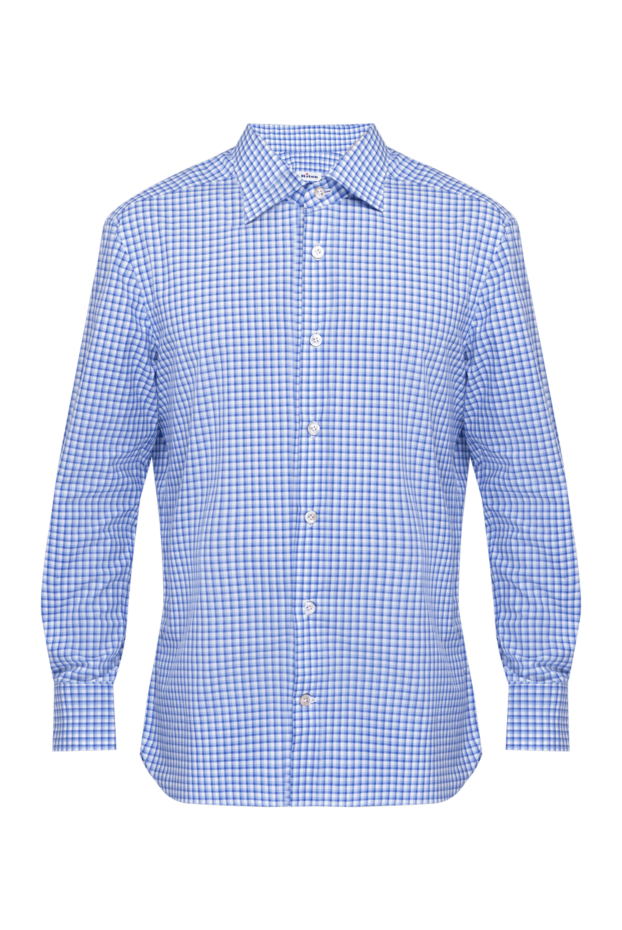 Kiton men's light blue checkered cotton shirt 140293 - photo 1