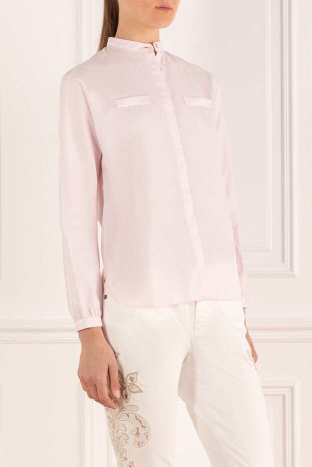 Barba Napoli women's cotton shirt with a shaped hem pink 140395 - photo 3