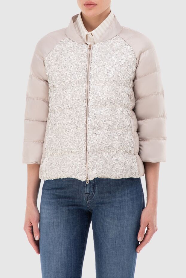 Panicale women's beige down jacket with lace trim and three-quarter sleeves 140485 - photo 3