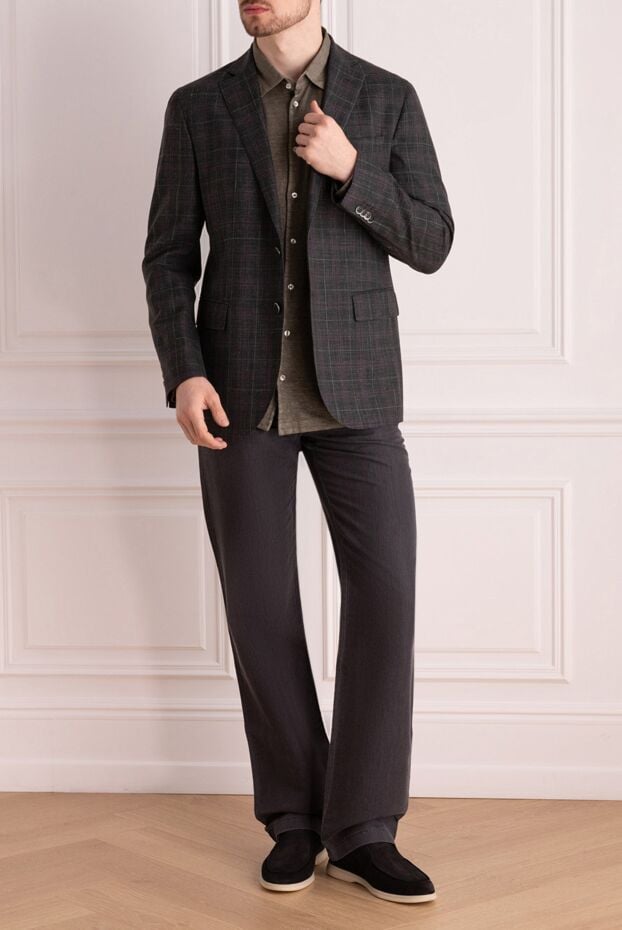 Lubiam men's wool jacket with a dark base and contrasting check 140580 - photo 2