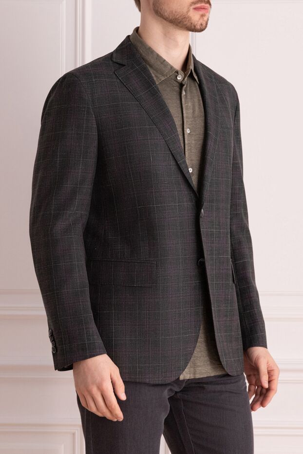 Lubiam men's wool jacket with a dark base and contrasting check 140580 - photo 3