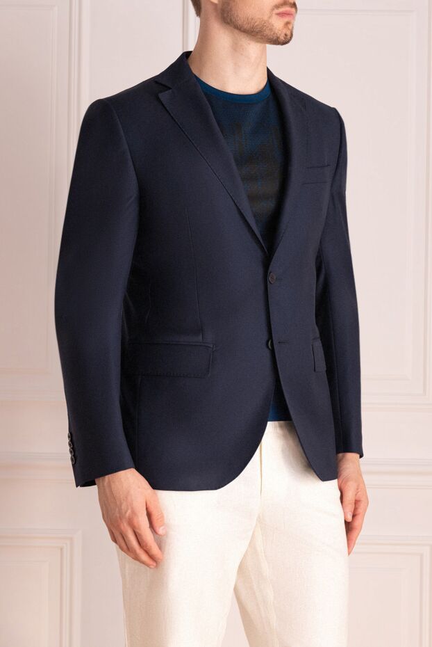 Lubiam dark blue men's single-breasted jacket made of exclusive fine wool 140591 - photo 3